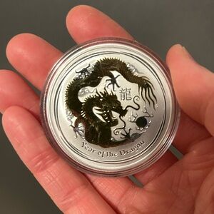 2012 Australian Silver Dollar Coin Year of the Dragon 1 oz